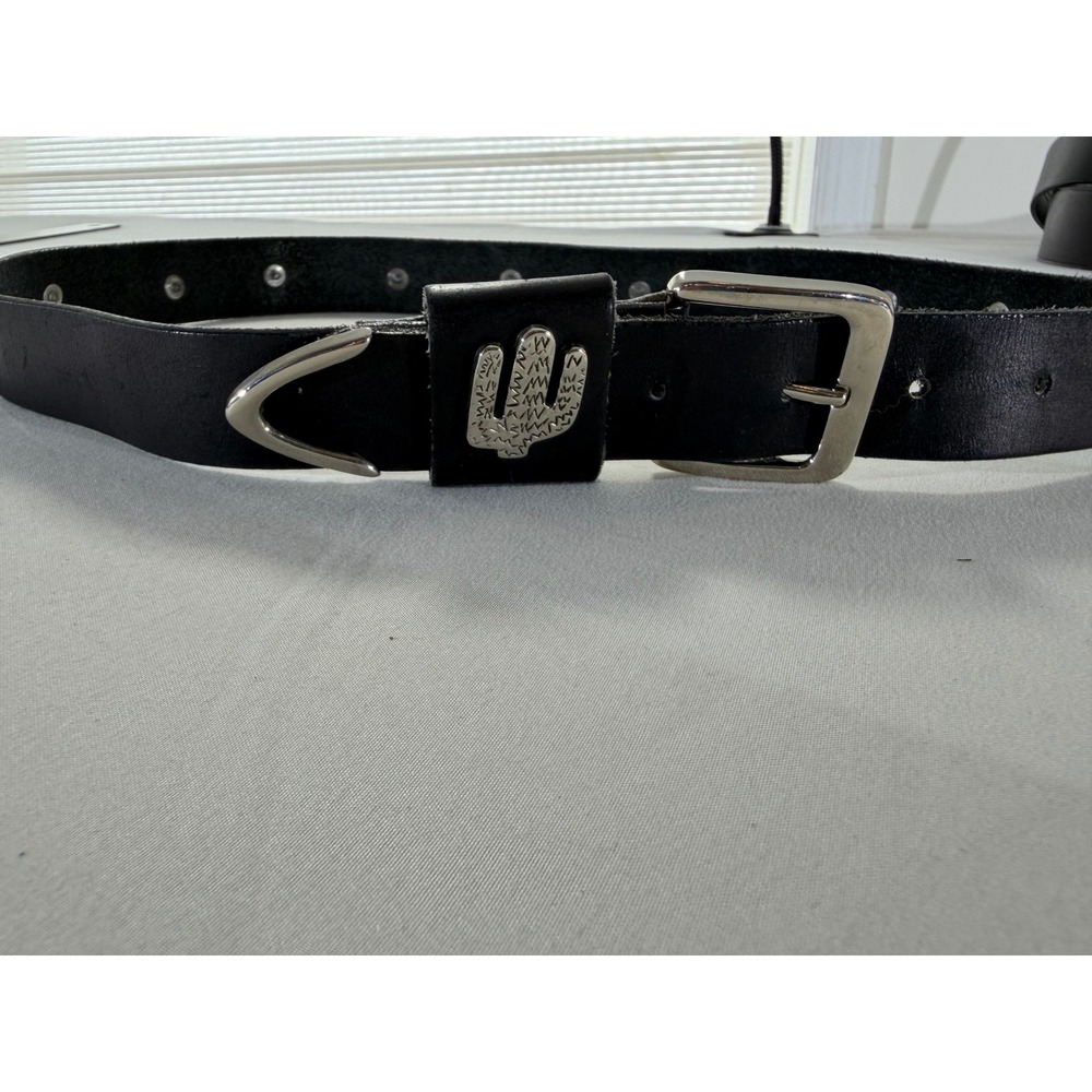 The Leather Shop Vintage Cactus Concho Belt Black Genuine Leather USA Size 30